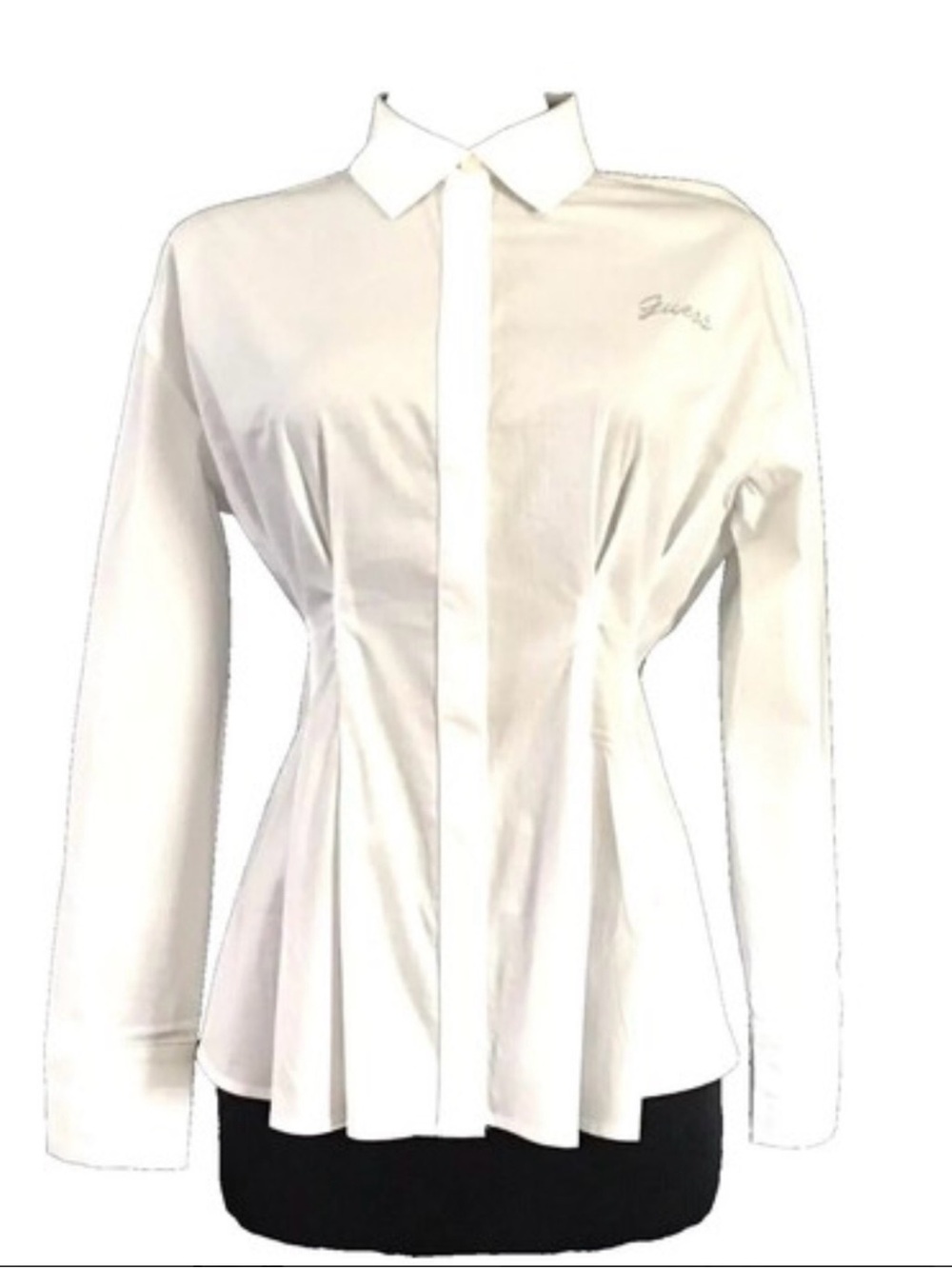 Guess White Peplum-Style Button Down Blouse